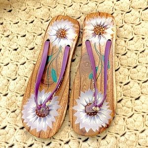 Wooden Flip Flops.  Size 7. Hand painted